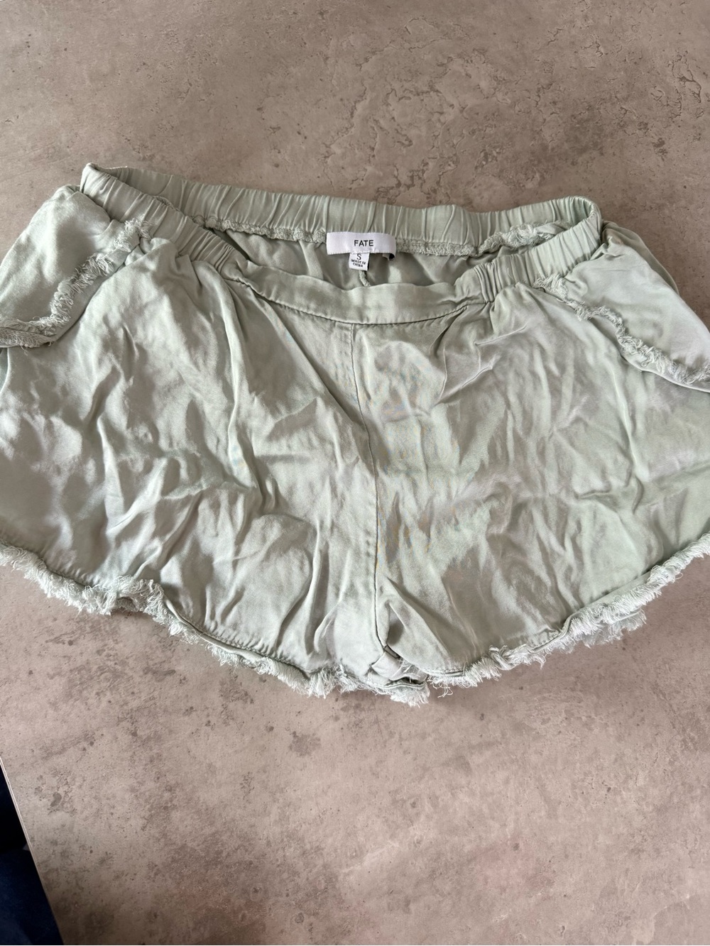 Fate Light Sage Green Elastic Waist Frayed Hem Shorts
